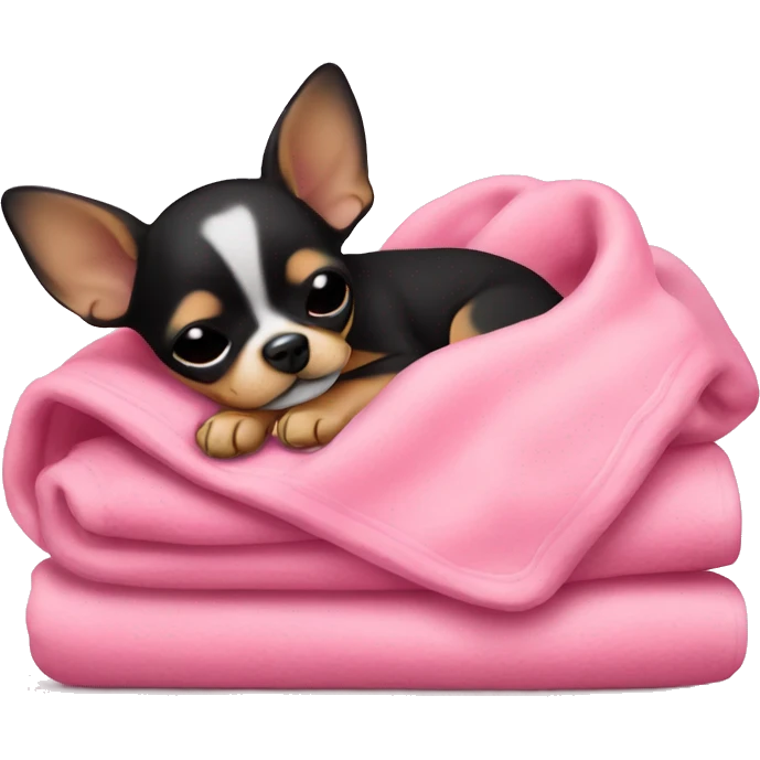 black & tan chihuahua puppy sleeping with a pink blanket  emoji