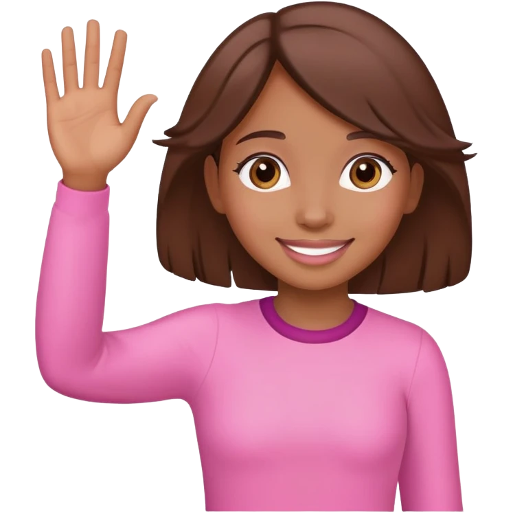 brown girl waving goodbye wearing pink emoji
