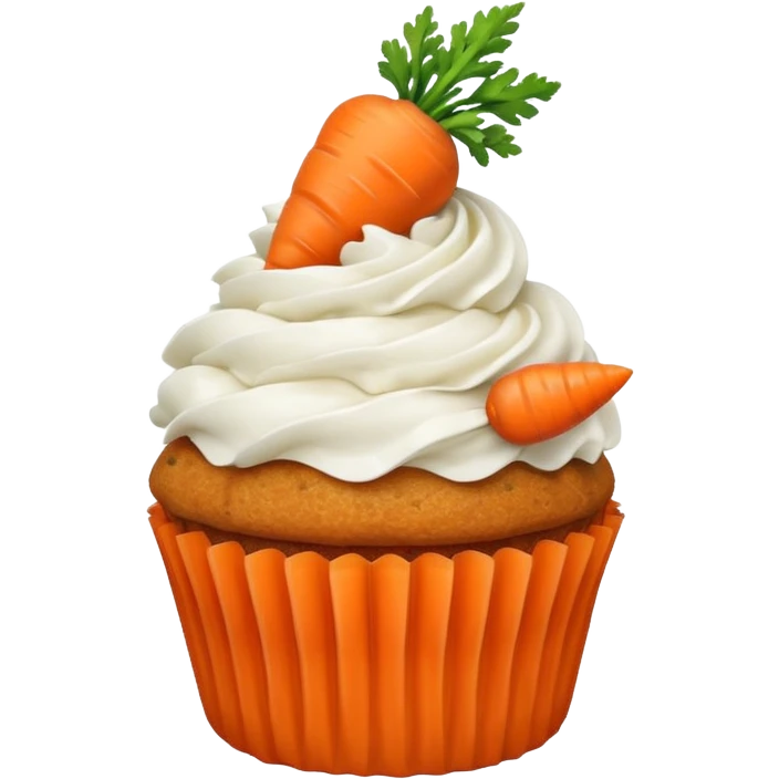 carrot cupcake with cream cheese frosting and a tiny carrot decoration emoji