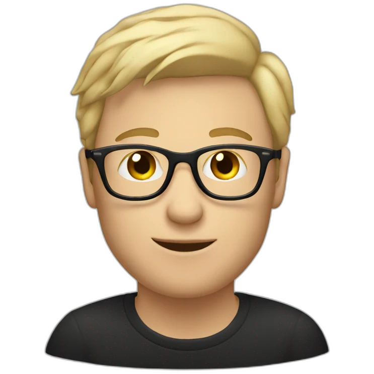 Blonde man in black jumper with clear glasses holding a white coffee cup emoji
