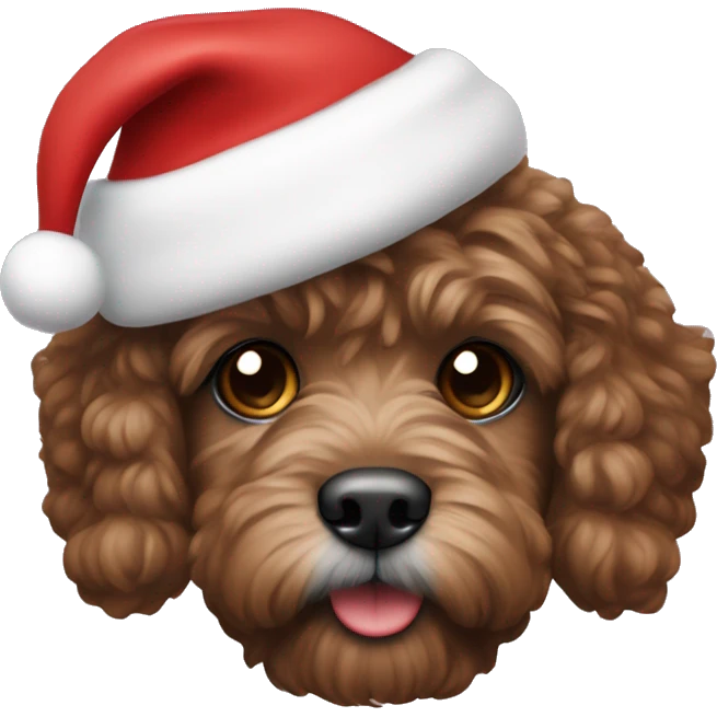 brown cavopoo with santa hat emoji
