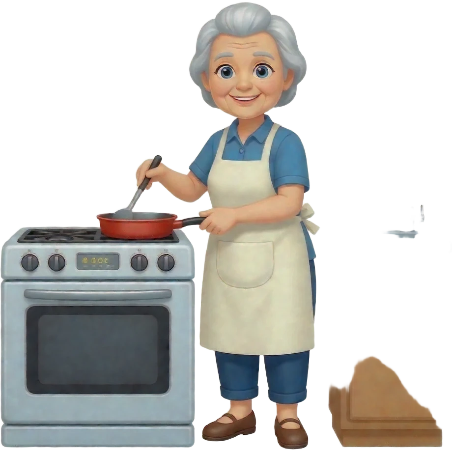 elderly person cooking in their home emoji