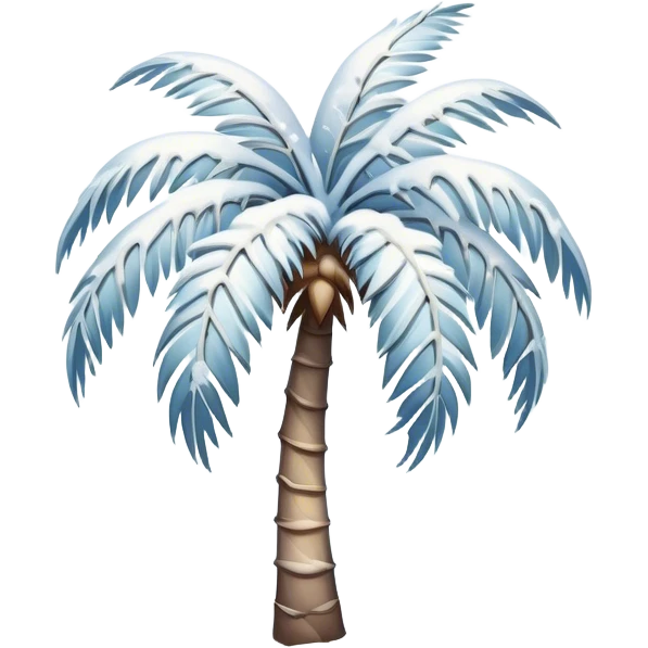 Create an emoji in soft, aesthetic shades: a delicate palm tree covered with a light layer of snow. The background is minimalist, in pastel tones (soft blue, creamy, silvery). The style should be elegant and airy, with subtle highlights on the snow to convey a fresh winter atmosphere. emoji