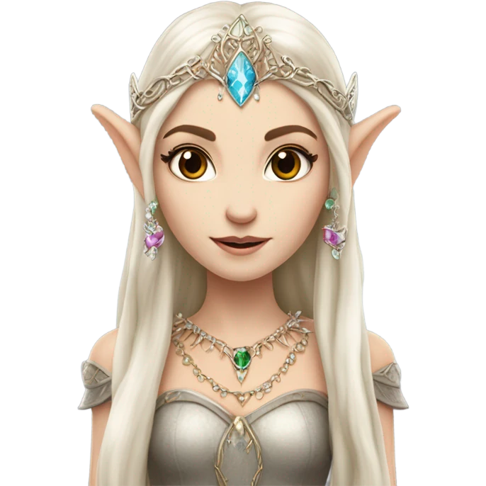elf princess with pointy ears, white skin, brunette with jewellery,  emoji