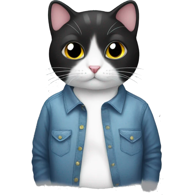 Black and white cat wearing a shirt that says best cat ever emoji