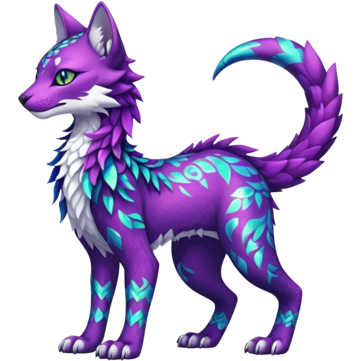 Kawaii iridescent beautiful pretty elegant divine edgy fantasy feline-vernid-sergal-fursona-animal-creature with accessories, full body with intricate patterns emoji