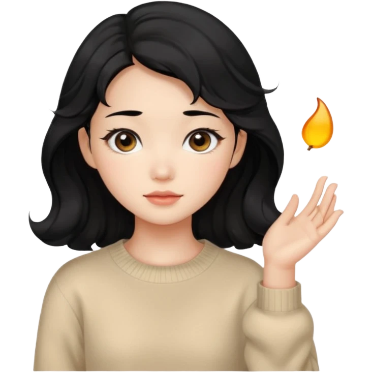 Beautiful girl,Black hair, wavy long hair,Black eyes,Chinese, beige sweater  emoji
