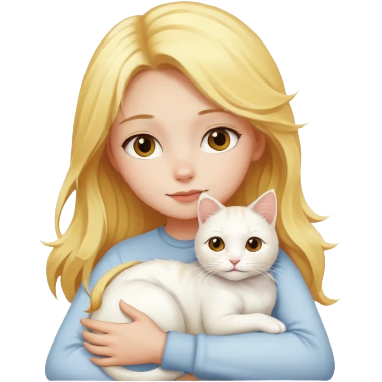 golden hair girl hug a white cat emoji