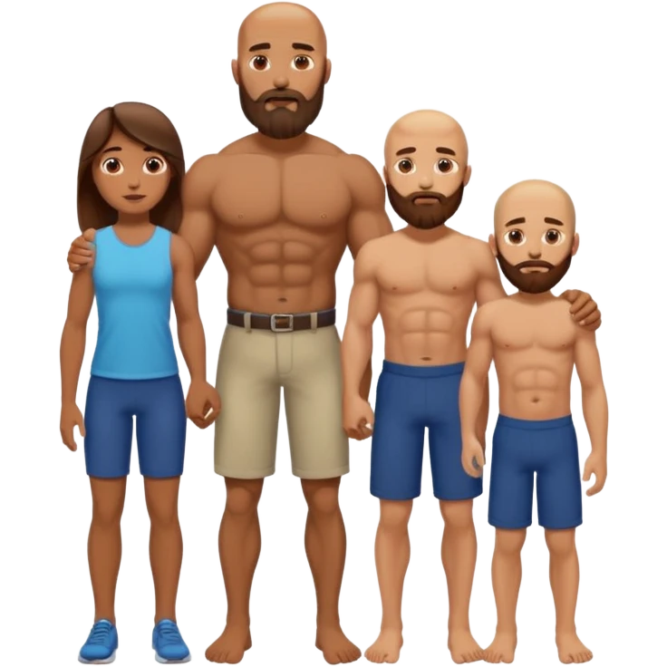 Muscular Bald beard men with his wife long brown hair and 3 sons emoji