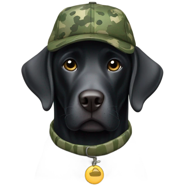 Black lab wearing camo hat emoji