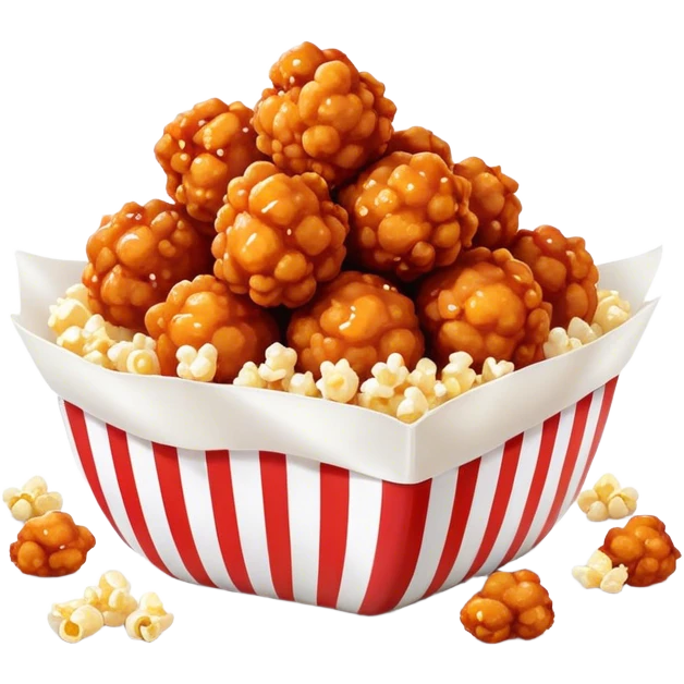 Korean Fried Chicken Cinematic Realistic Korean Fried Chicken Dish Emoji, depicted as bite-sized popcorn chicken pieces generously coated in a glossy, spicy sauce, rendered with crisp textures and dynamic, appetizing lighting. emoji