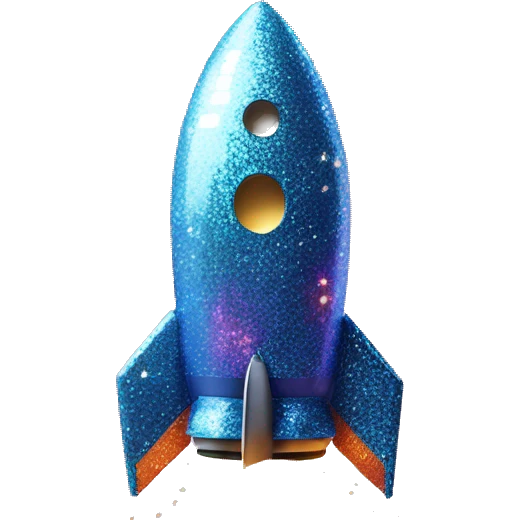 rocket covered by shiny glitter like a disco ball emoji