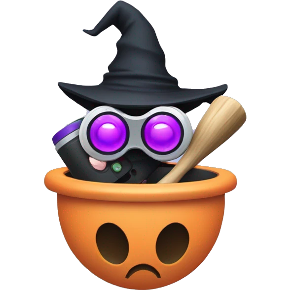 witch on a pestle with vr glasses and a gaming controller emoji