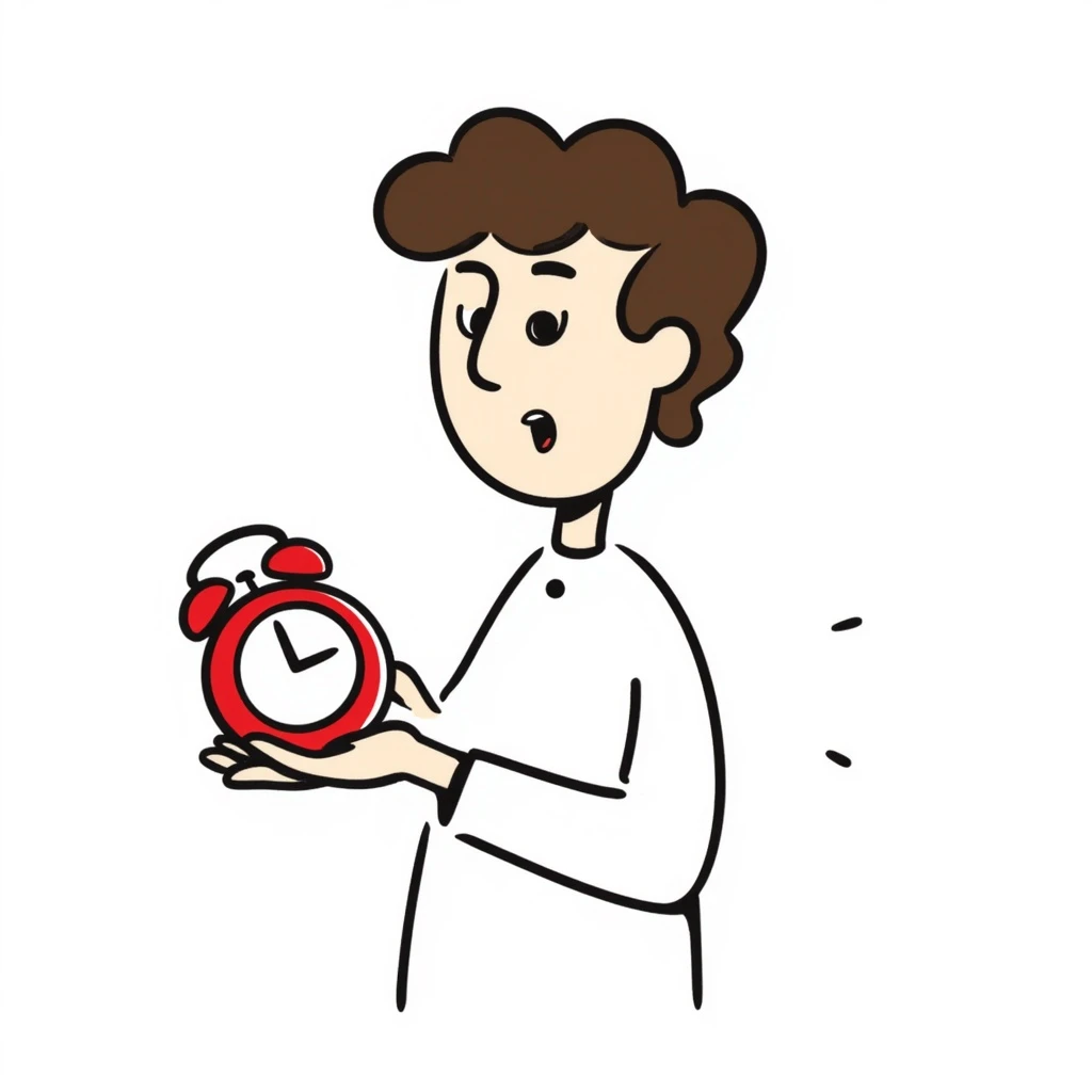 A man with brown hair holding a red alarm clock emoji
