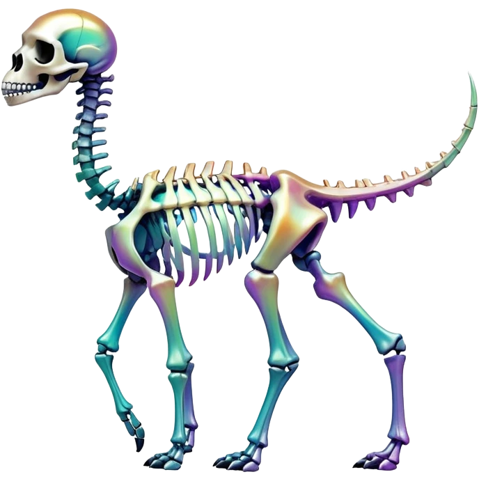 An iridescent gradient epic shiny cool edgy skeletal animal, full body emoji