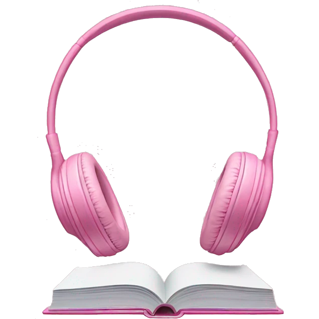 Pink headphones laying flat on a light pink CLOSED book emoji