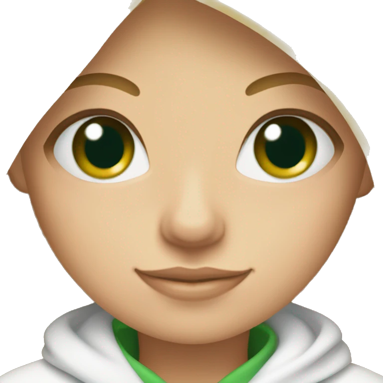 Blond Girl with Green eyes wearing a cozy white planket and a pink Cup of Team emoji