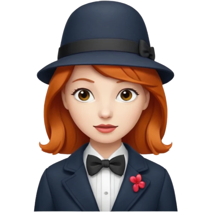 Bow Ties, Coats, and hat, lady, modern, red head. emoji