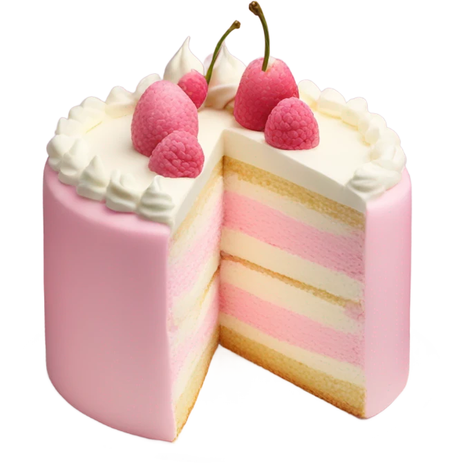 pastel pink split cake with white cream emoji