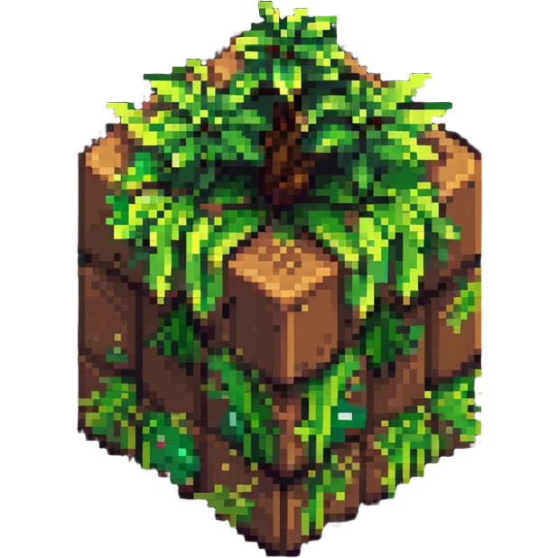 Minecraft grass block, square shape, brown and green, smooth, isometric emoji