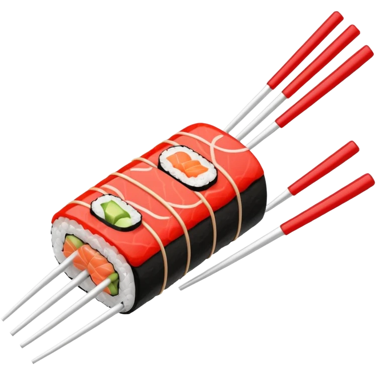 Japanese cuisine humanless avatar in minimalist emoji-style illustration. Sushi, roll and 2 chopsticks, clean lines, red white colors, flat design, calm and modern. emoji