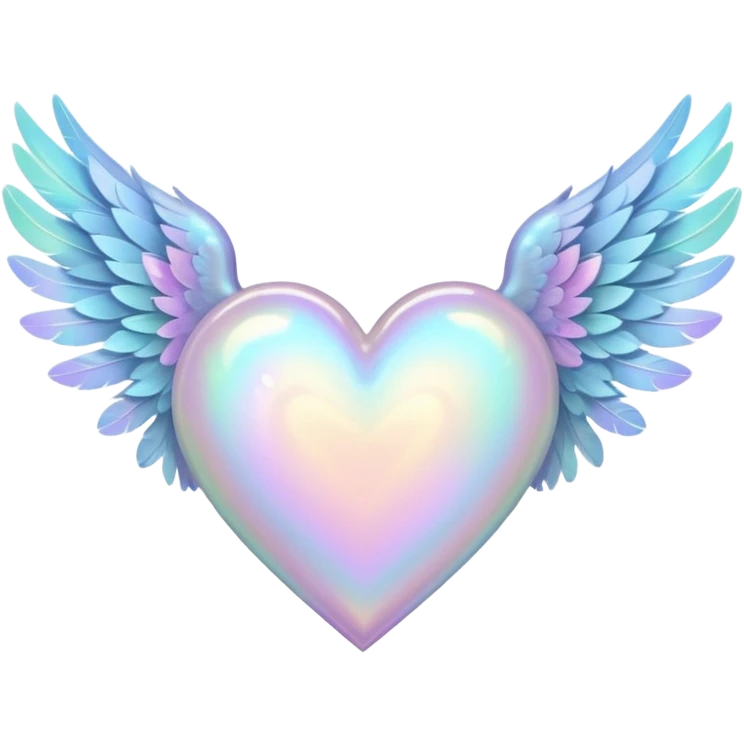 pale pastel holographic heart with feathery wings, iridescent glow emoji