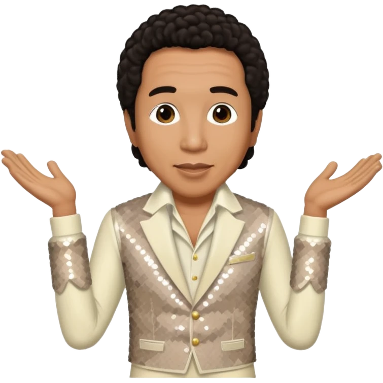 Smokey Robinson with dark brown hair, ivory sequin outfit emoji
