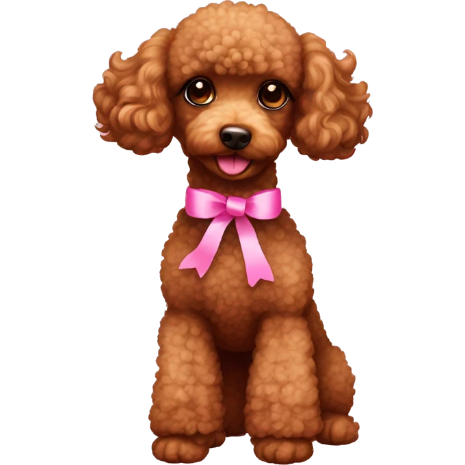 Brown toy poodle with pink ribbon around neck emoji