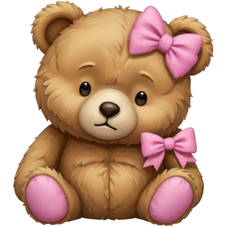 Sad Sleeping teddy bear wearing pink bow emoji
