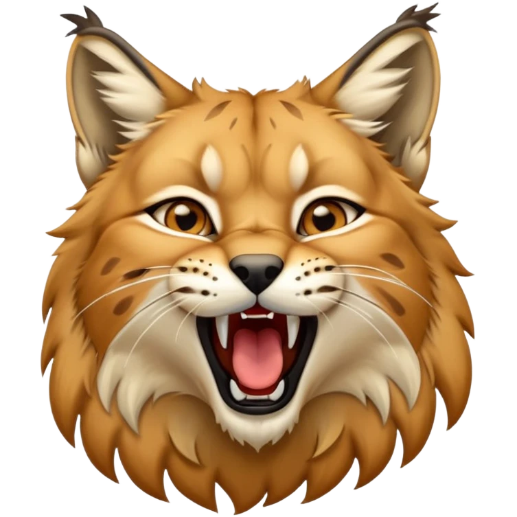 Cinematic-detailed-Yawning-Lynx-Portrait-Emoji – Head tilted slightly with a dramatic, wide-open yawn, revealing a sleek golden-brown fur coat with subtle spots, signature black ear tufts standing tall, round amber eyes barely open in drowsy contentment. emoji