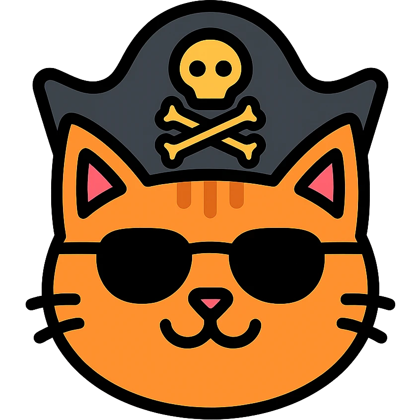 color outline icon of a cat wearing sunglasses and a pirate hat emoji
