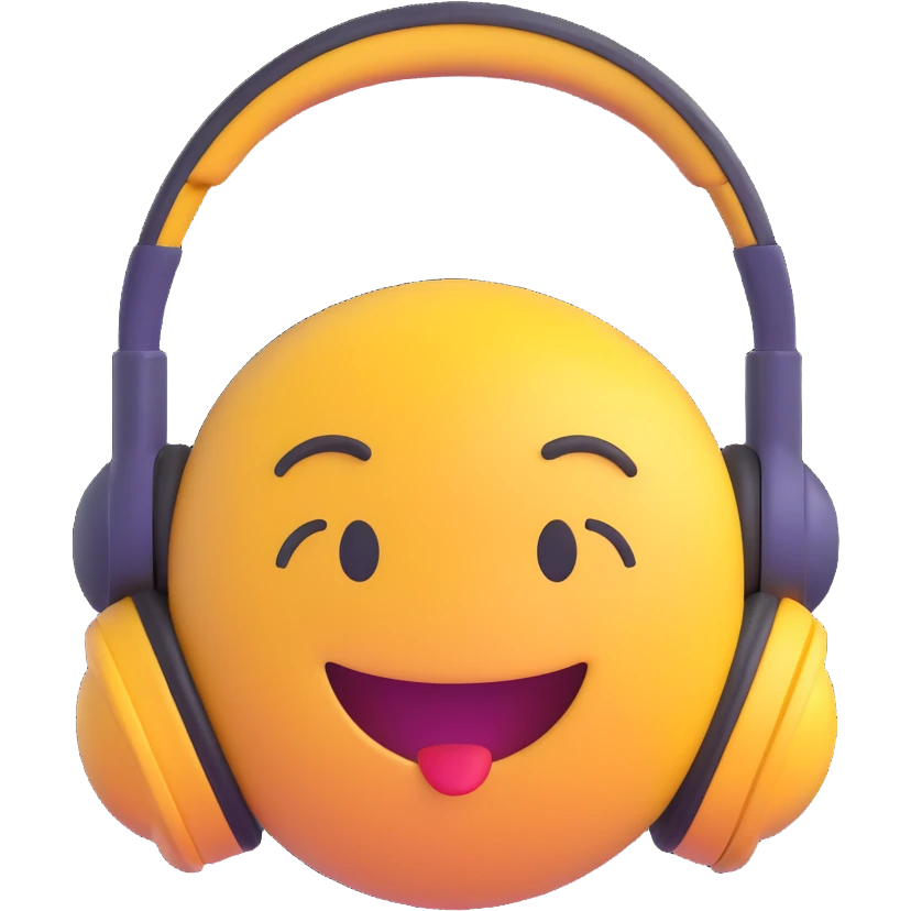 emoji with headphones enjoying music, smiling emoji