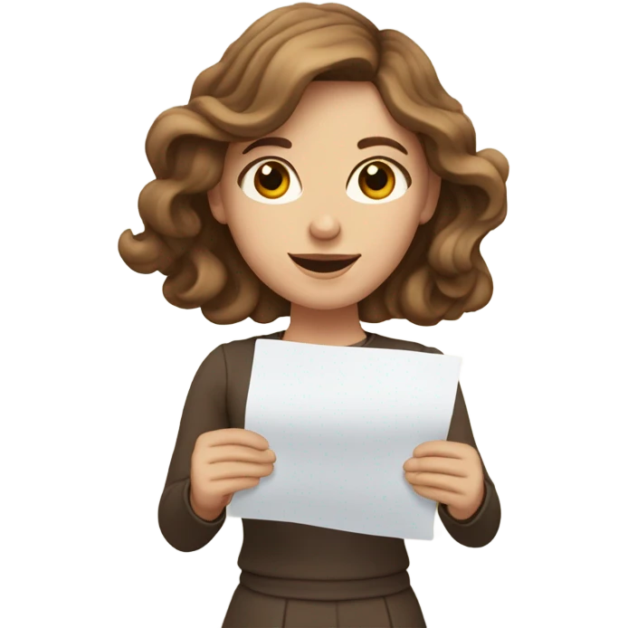 wavy brown-hair white girl with paper emoji