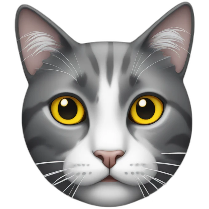 black and white cat with long whiskers and yellow eyes emoji