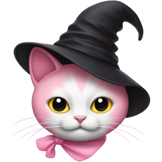 Pink kitty with black witches hat emoji