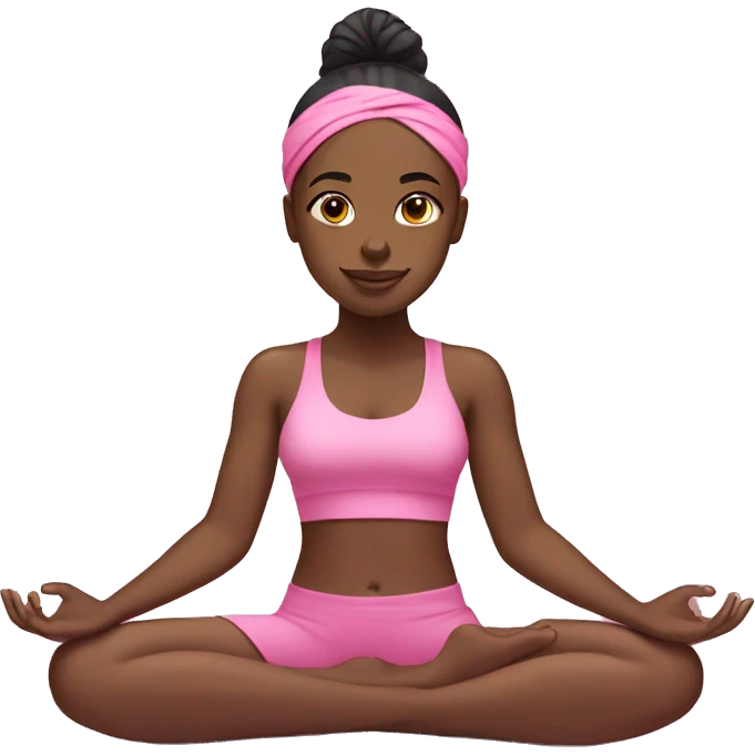black girl doing yoga wearing pink with pink headband  emoji