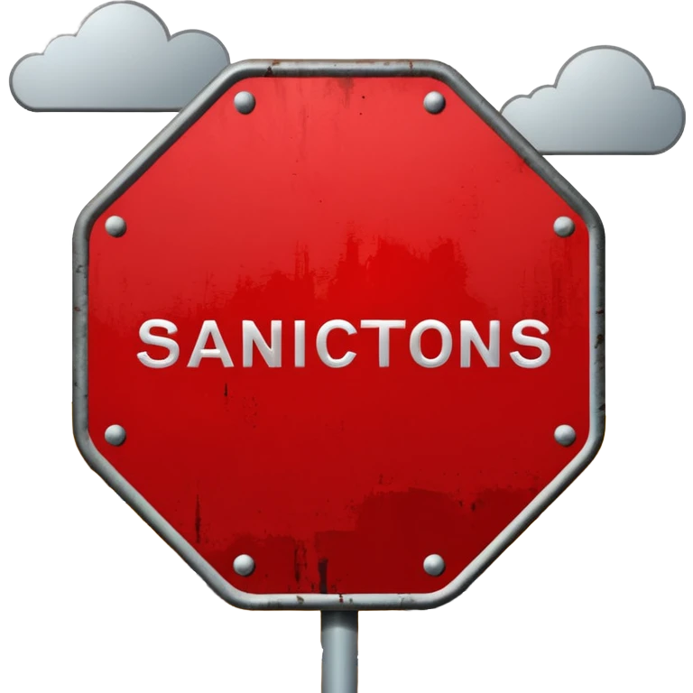 red, road sign, hexagonal, with the inscription SANCTIONS emoji