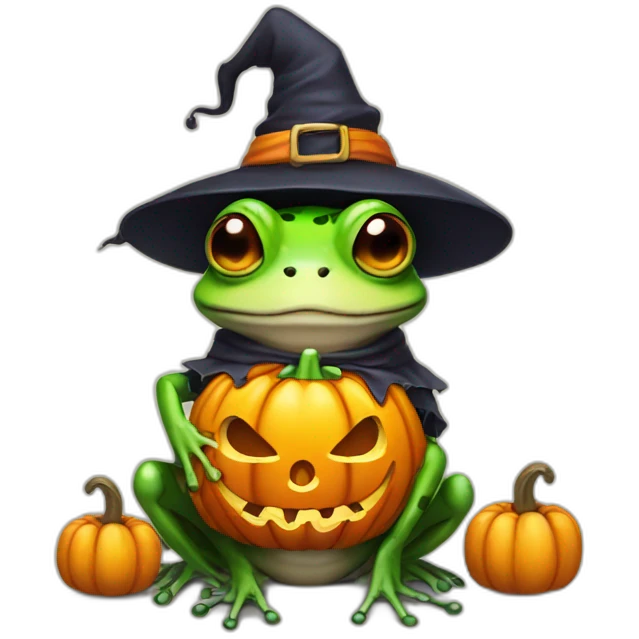 Witch frog with pumpkin with Skeleton outfit emoji