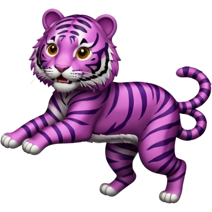 purple furred tiger with burgundy stripes jumping emoji