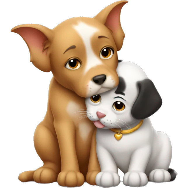 cat kissing a dog emoji