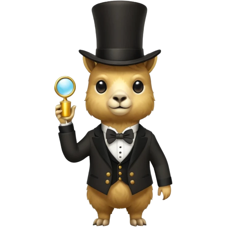 A small golden llama silhouette wearing a black top hat and a monocle full body shot emoji