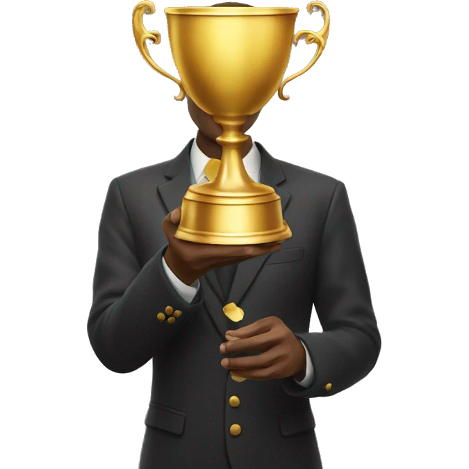 Man rising a golden cup in his hands emoji