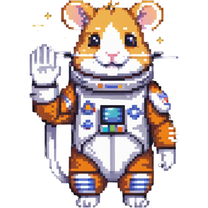space hamster in a spacesuit waving his hand emoji