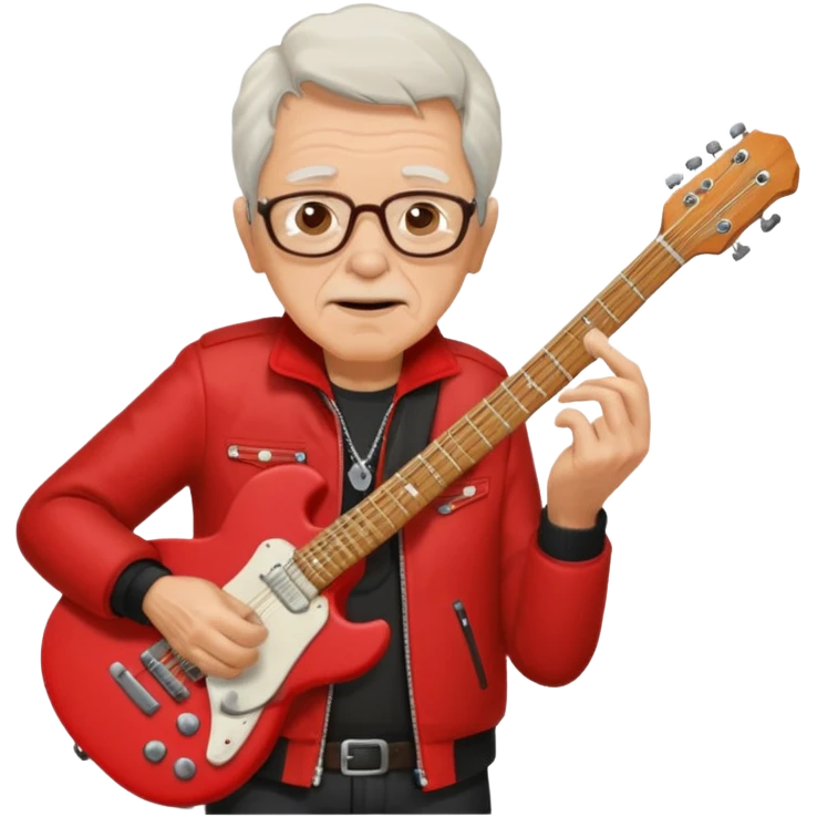 guitar rock player, elderly head, red jacket emoji