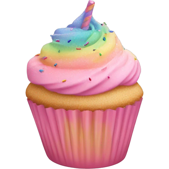 Single pastel pink cupcake with rainbow sprinkles  emoji
