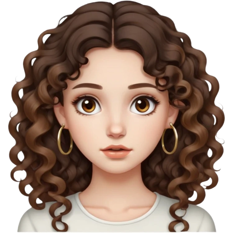 cute girl long brunette balayage curly/wavy not voluminous hair, brown eyes, hoop earrings, natural pretty clean makeup: nauseous and disgusted emoji