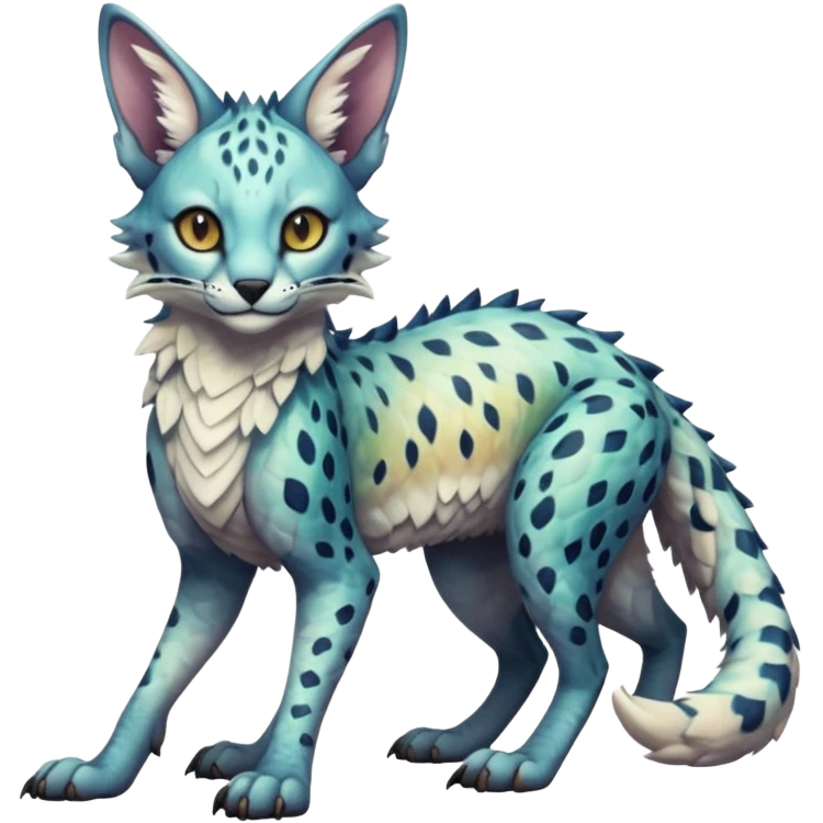 Epic scaley scaled iridescent complex detailed realistic aesthetic-scenic-Fakémon-Trico-Sergal-Serval-Vernid-creature emoji