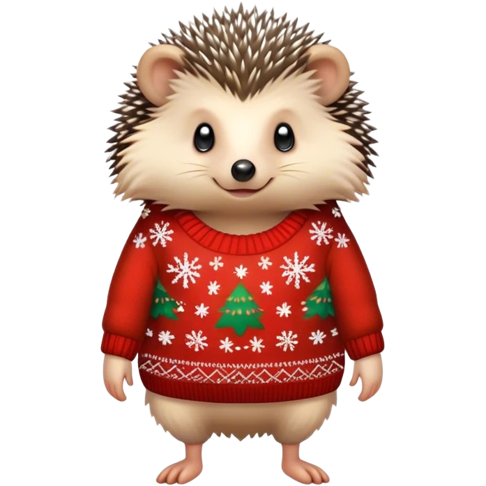hedgehog wearing a Christmas sweater full body little arms emoji