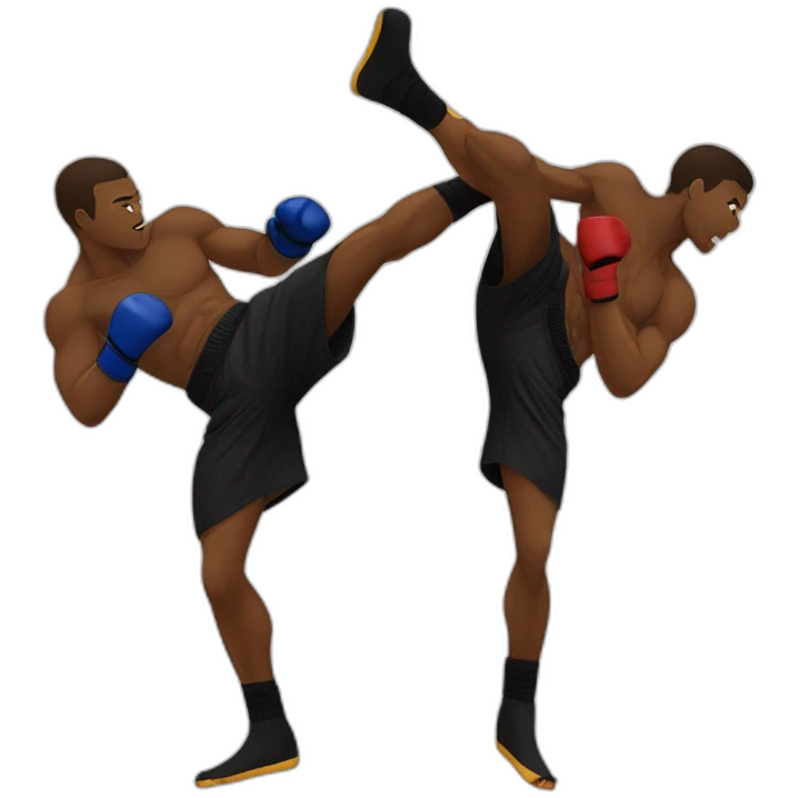 a black kickboxer throwing and landing a head kick on another fighter emoji