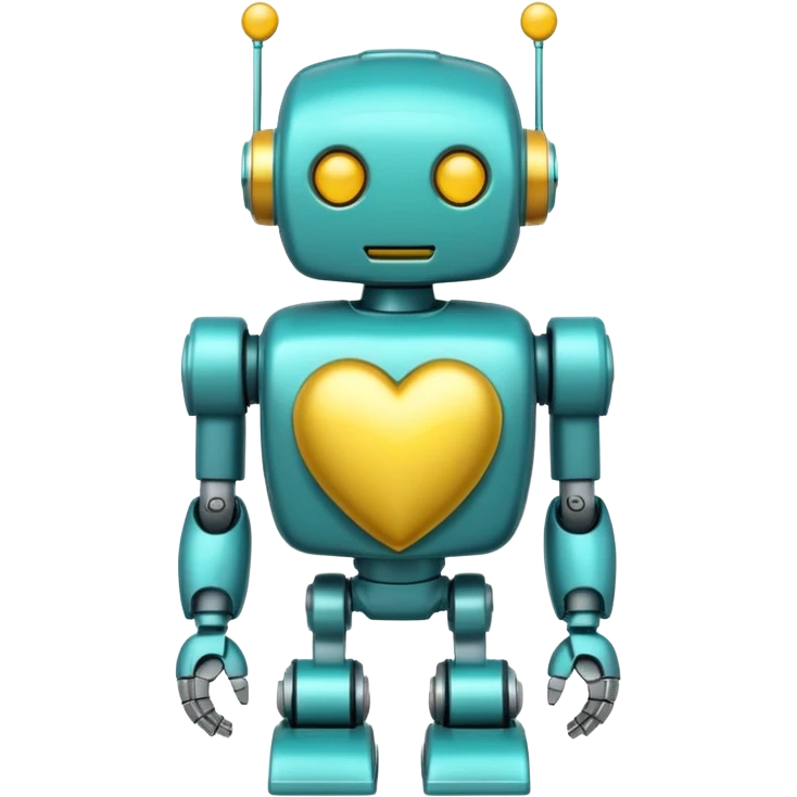 Teal robot with yellow heart emoji